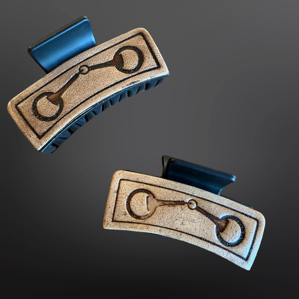 Equestrian Claw Clip Hair Pin with Snaffle Bit in Leather