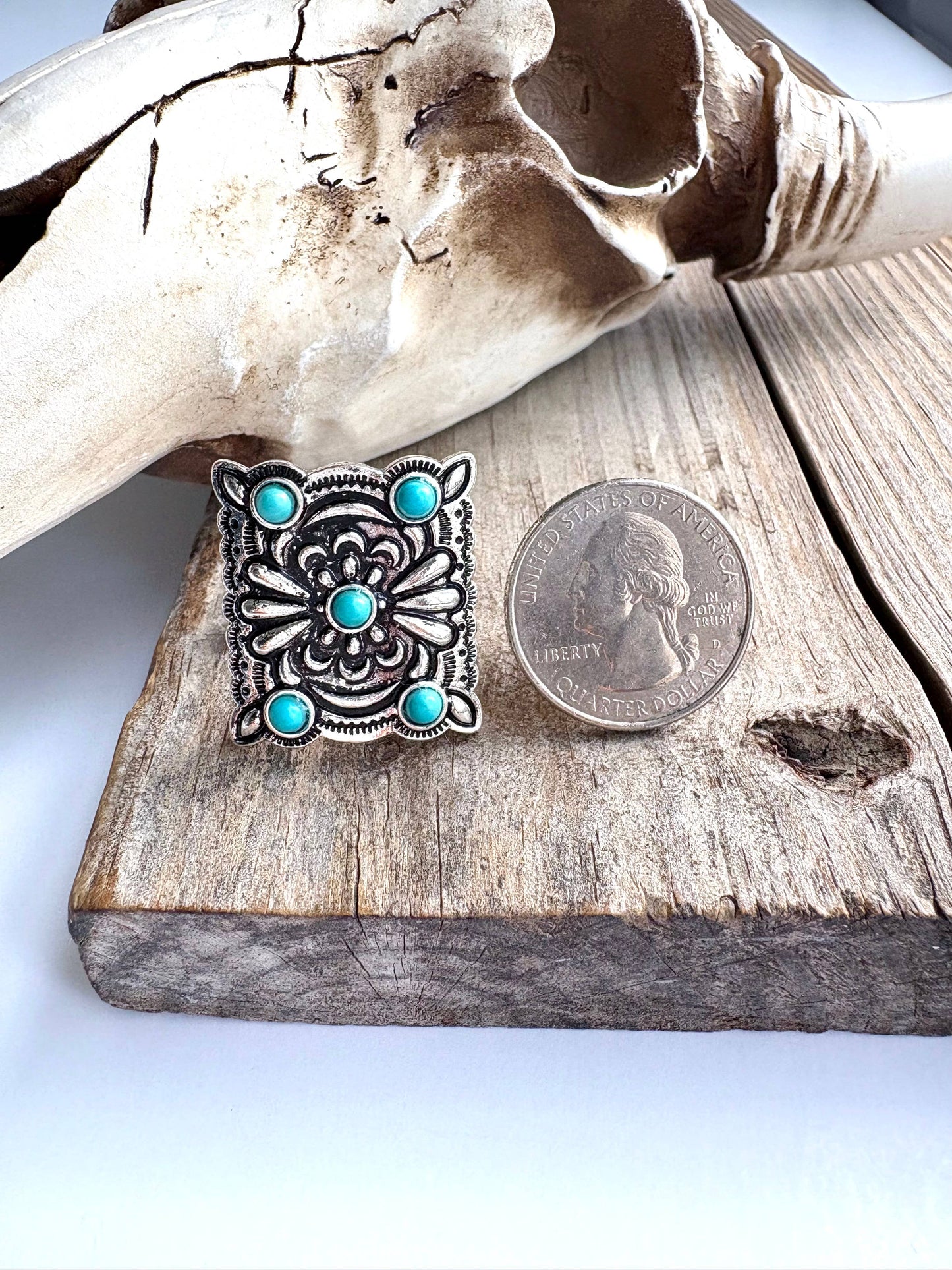 Western Conch Turquoise Stone Concho Adjustable Ring