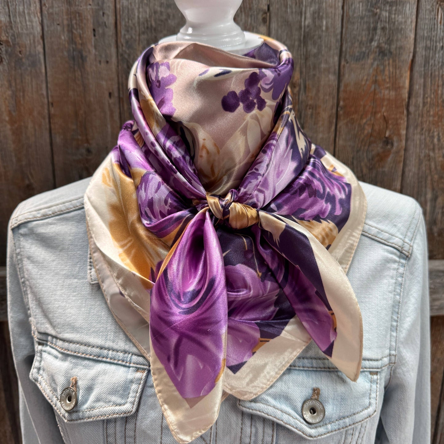 35X35" Purple and Cream Floral Wild Rag / Scarf WR3434
