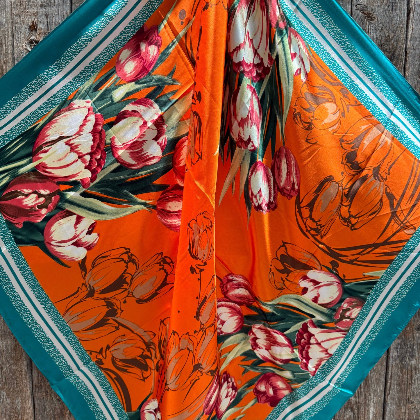 35X35" Teal and Orange Floral Wild Rag / Scarf WR3437