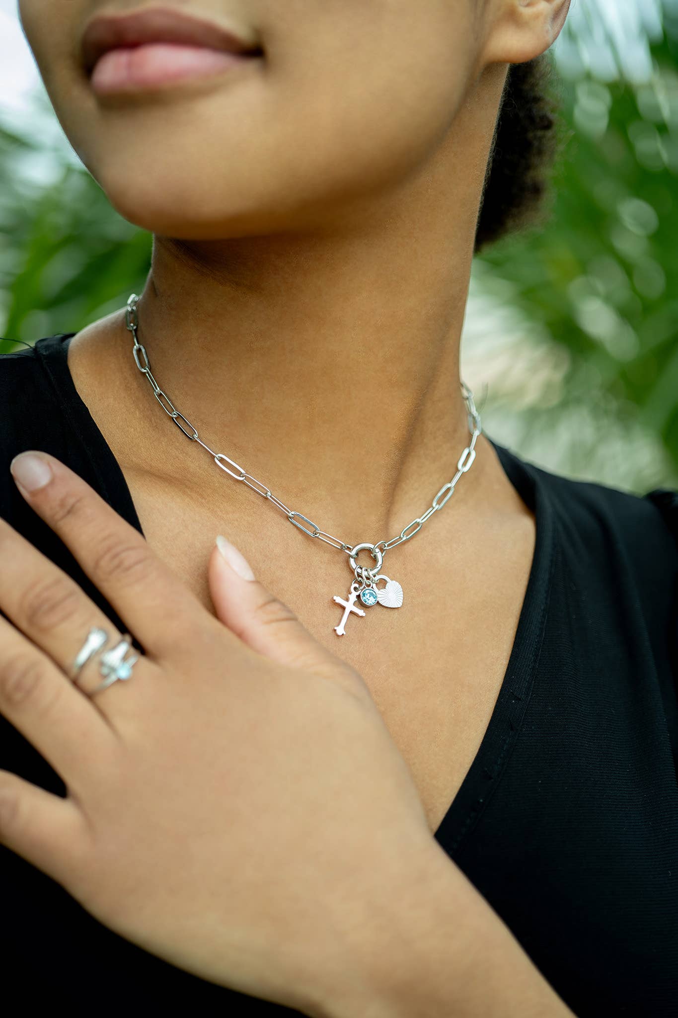 Stainless Steel Paperclip Carabiner Charm Holder Necklace