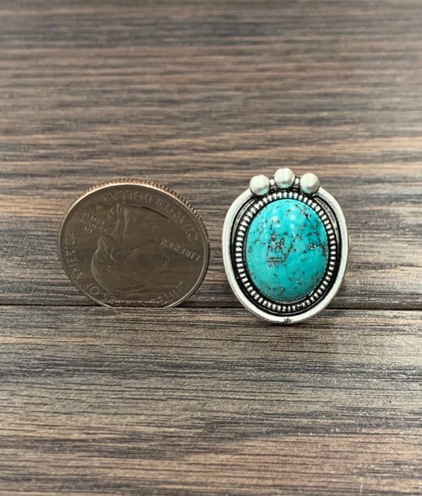 1" Turquoise, Brass Adjustable Ring