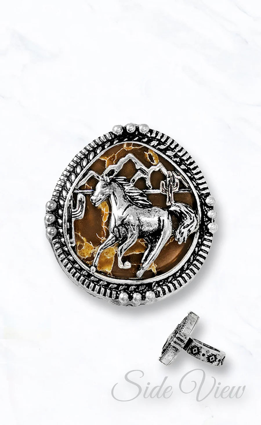 Western Horse Ring with Turquoise Inlay