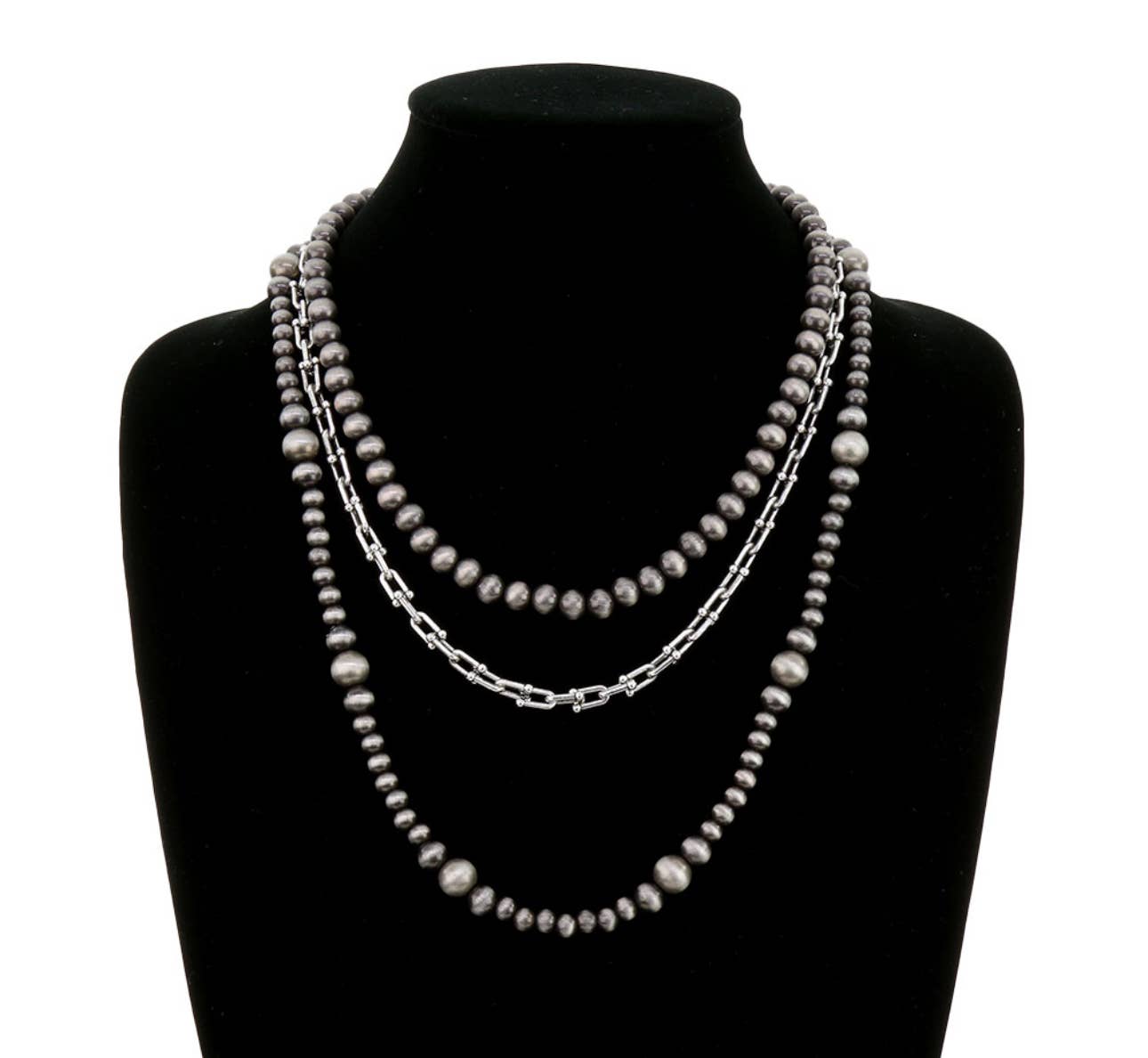 3 Layer Navajo Style Pearl Western Necklace Set