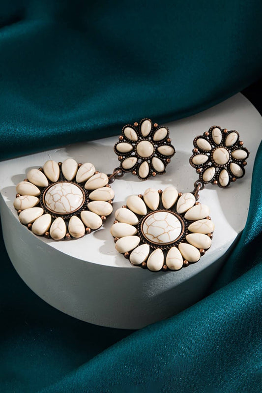 LDC Western Turquoise Inlay Flower Shape Stud Earrings