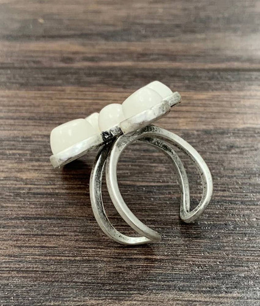 Cross White Turquoise Adjustable Ring