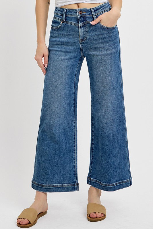 Plus Size High Rise Crop Wide Front Yoke Jeans
