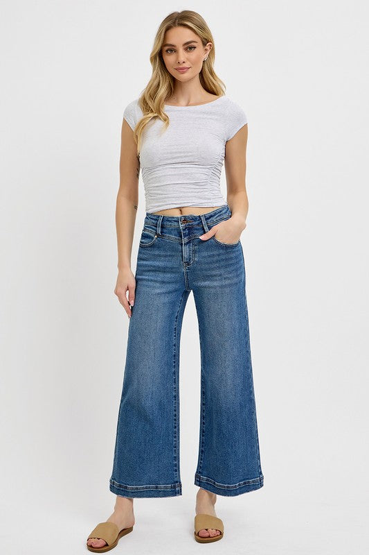Plus Size High Rise Crop Wide Front Yoke Jeans
