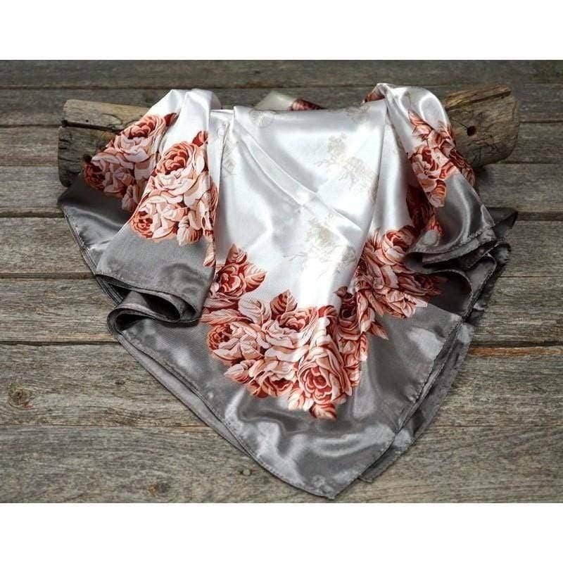 35X35"  Grey & Pink Floral Wild Rag / Scarf WR852