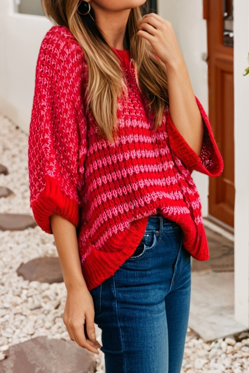 3/4 Draped Sleeve Slouchy Sweater