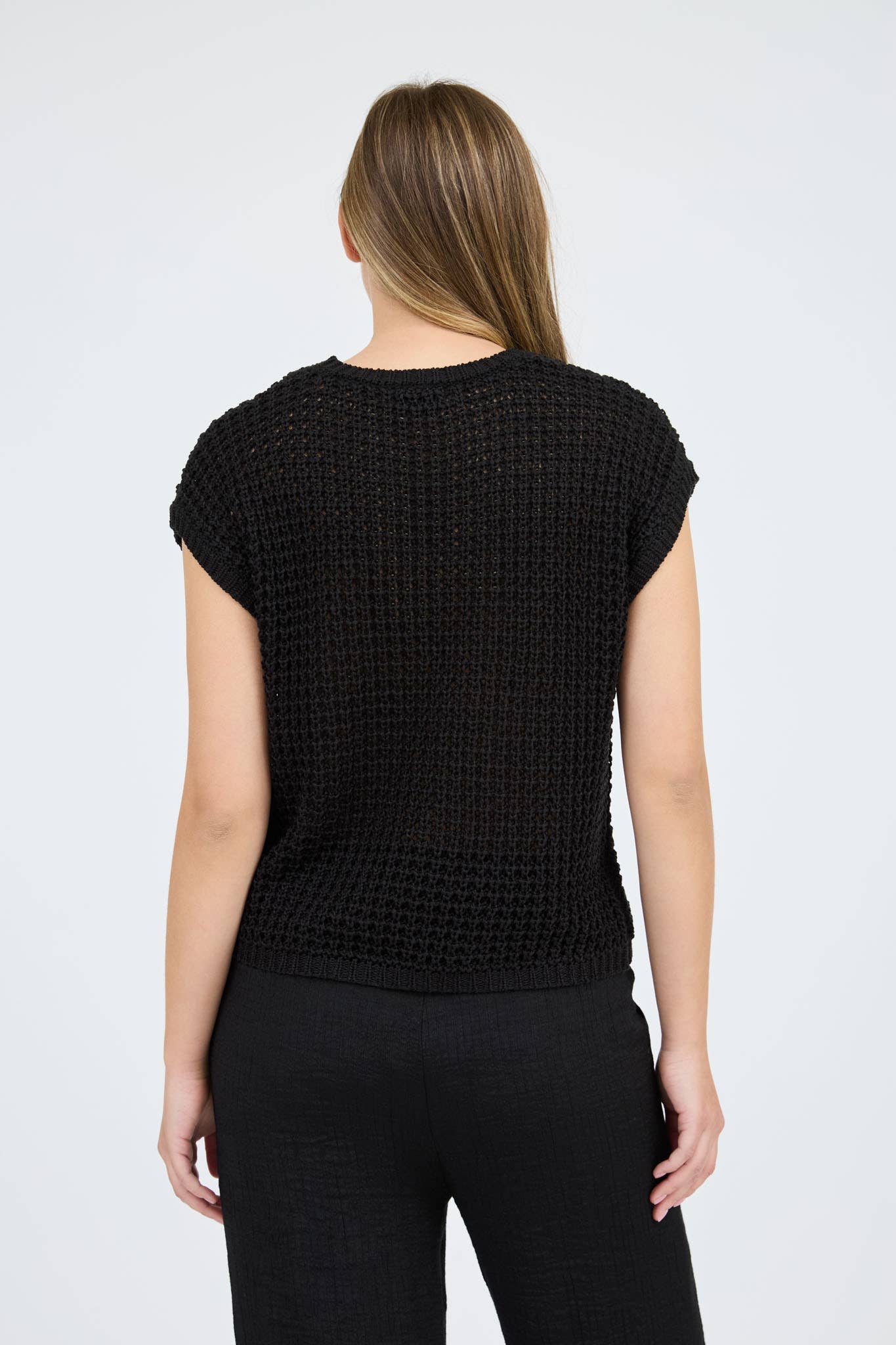 CROCHET KNIT BATWING SHORT SLEEVE SWEATER TOP-TAN