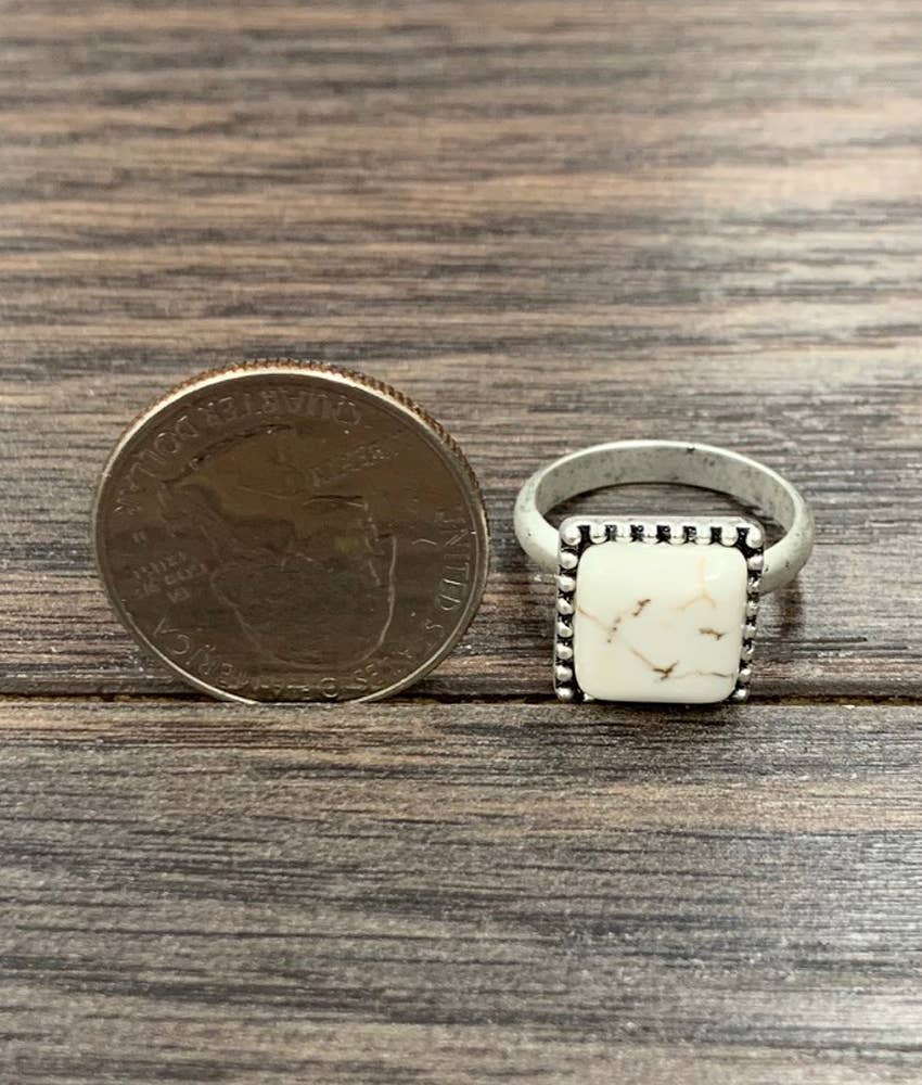 Square White Turquoise Adjustable Rings