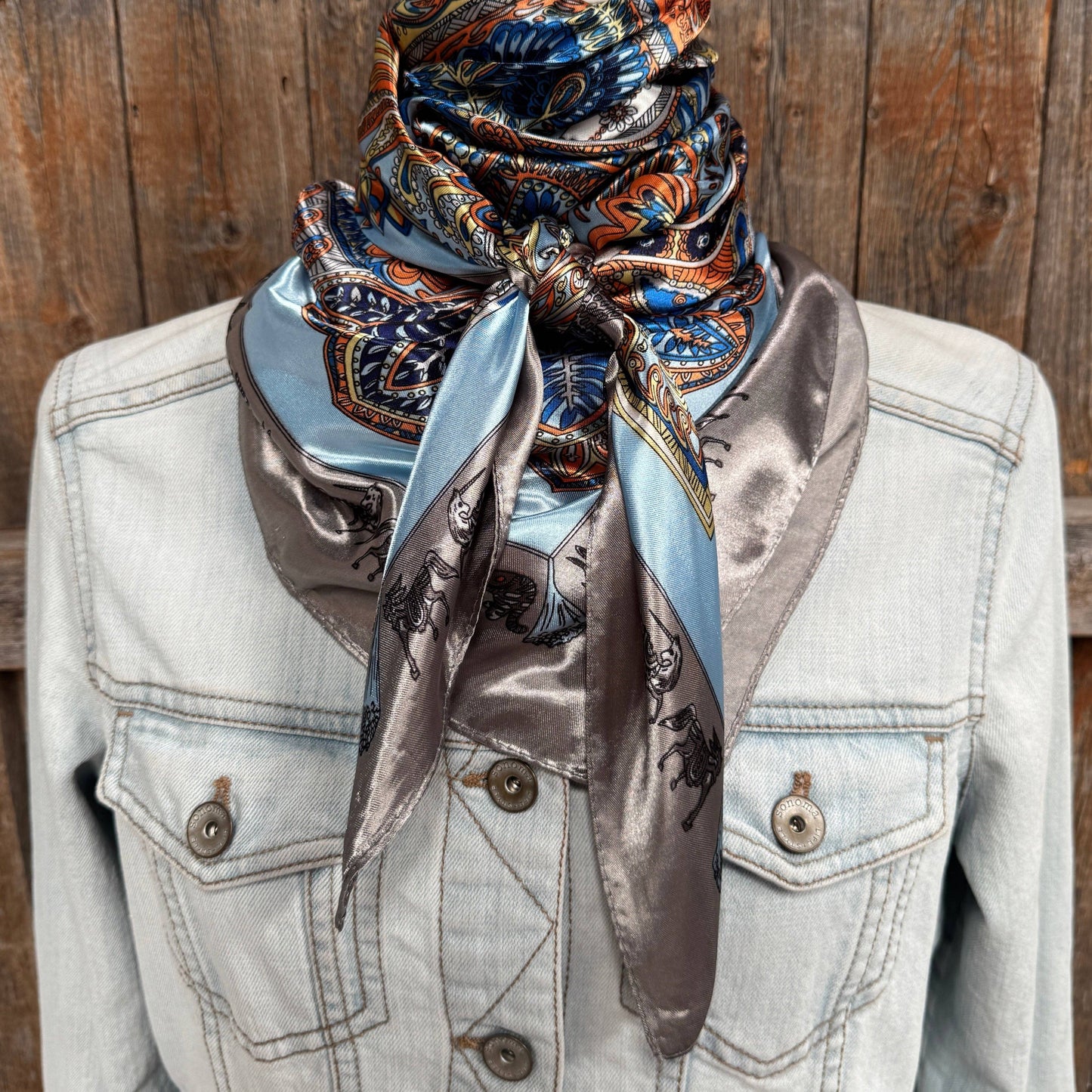 35X35"  Blue and Grey Safari Wild Rag / Scarf WR3399