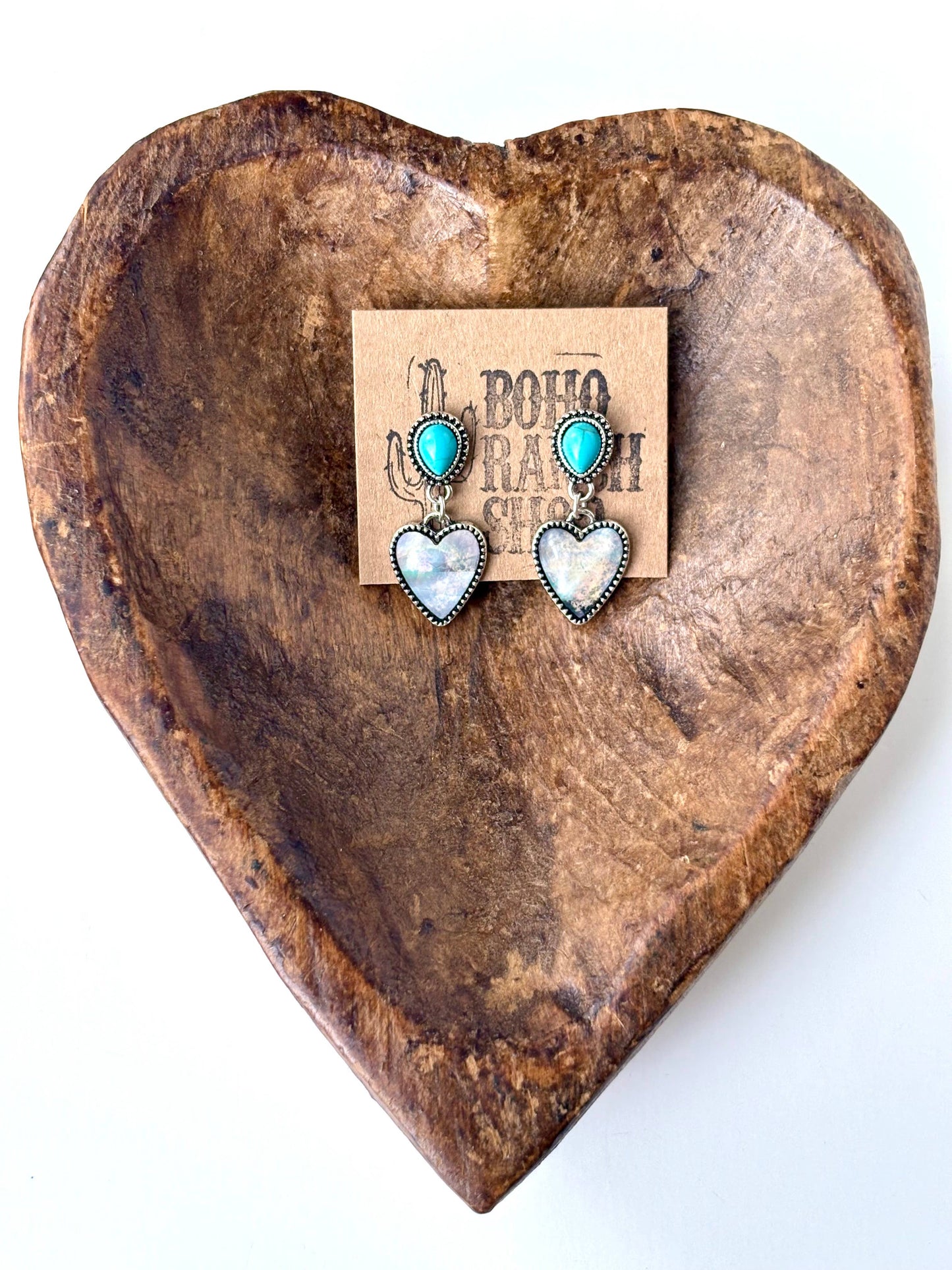 Teardrop Stone & Mother of Pear Heart Post Drop Earrings