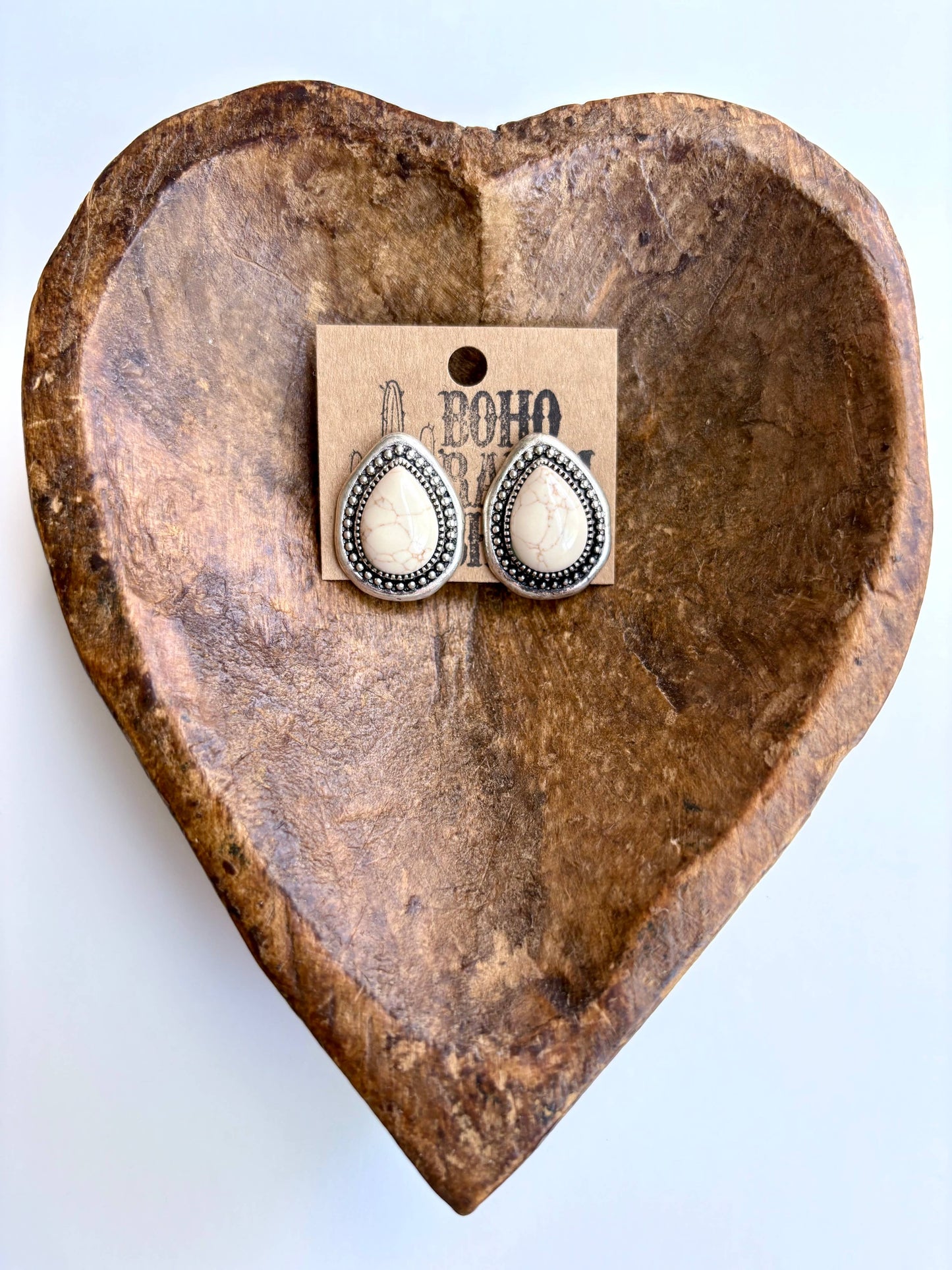 Teardrop White Stone Stud Earrings