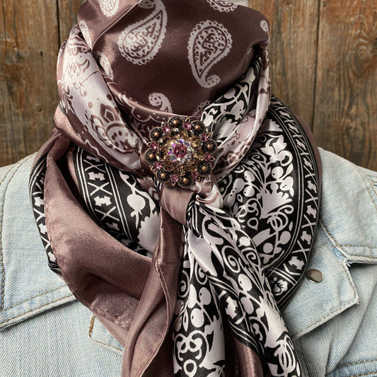 35X35" Two Tone Paisley Wild Rag / Scarf -Copper Pink, AB, Champagne Slide WRC2557C