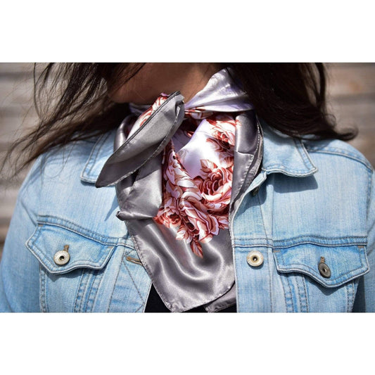 35X35"  Grey & Pink Floral Wild Rag / Scarf WR852