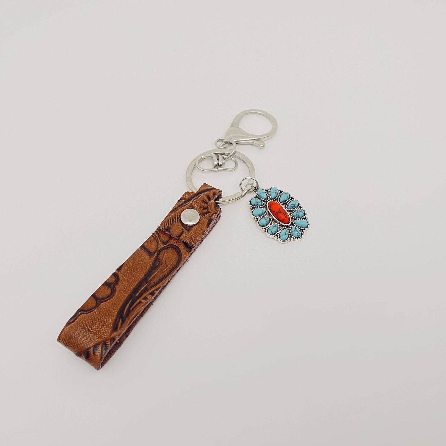 Leather Western Style Turquoise Pendant Keychains - WJ