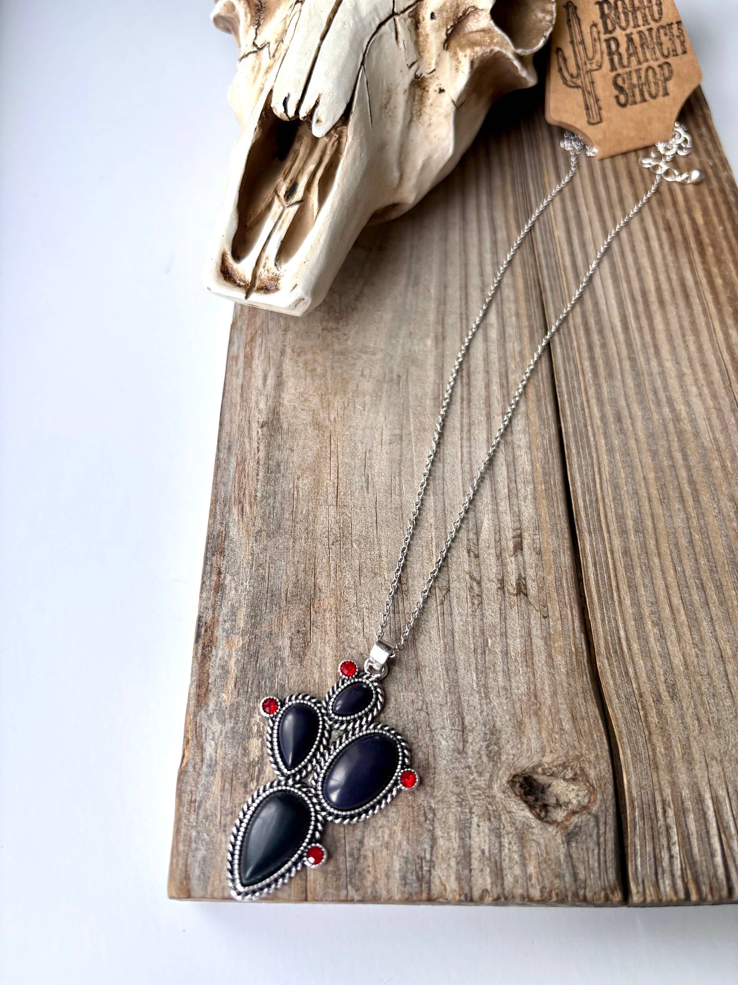 Western Cactus Stone Pendant Necklace