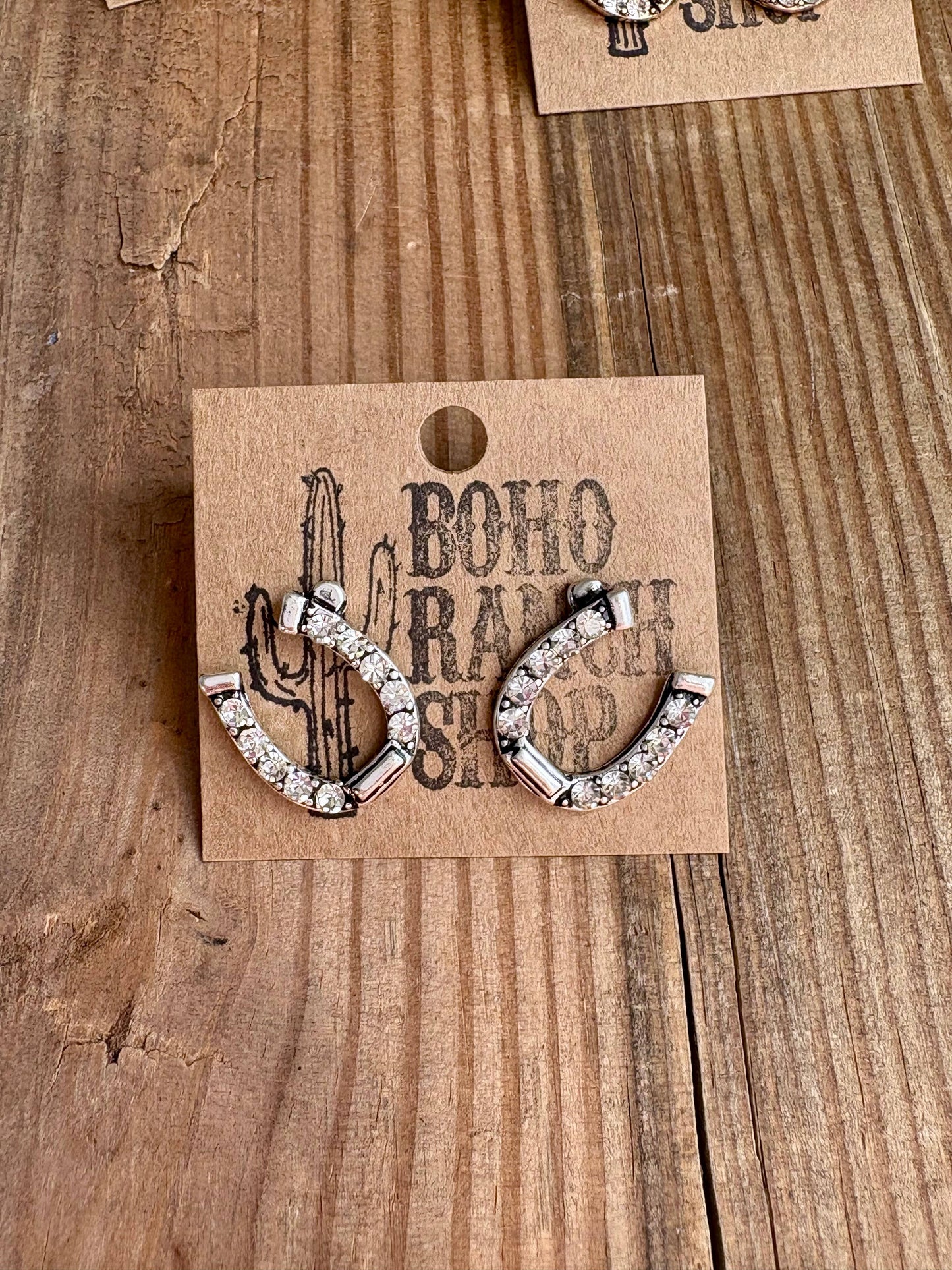 Western Horseshoe Stud Rhinestone Earrings