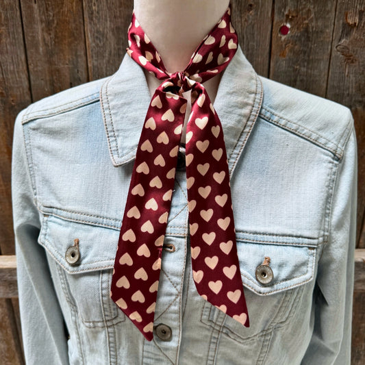 Burgundy and Cream Western Skinny Mini Wild Rag Scarf / Cowgirl Necktie #TW334