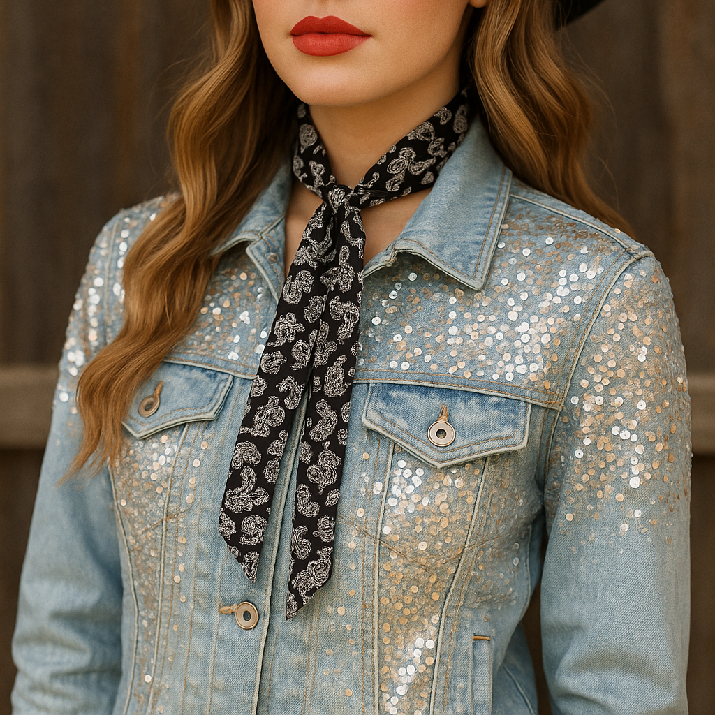 Black and White Western Skinny Mini Wild Rag Scarf / Cowgirl Necktie #TW332