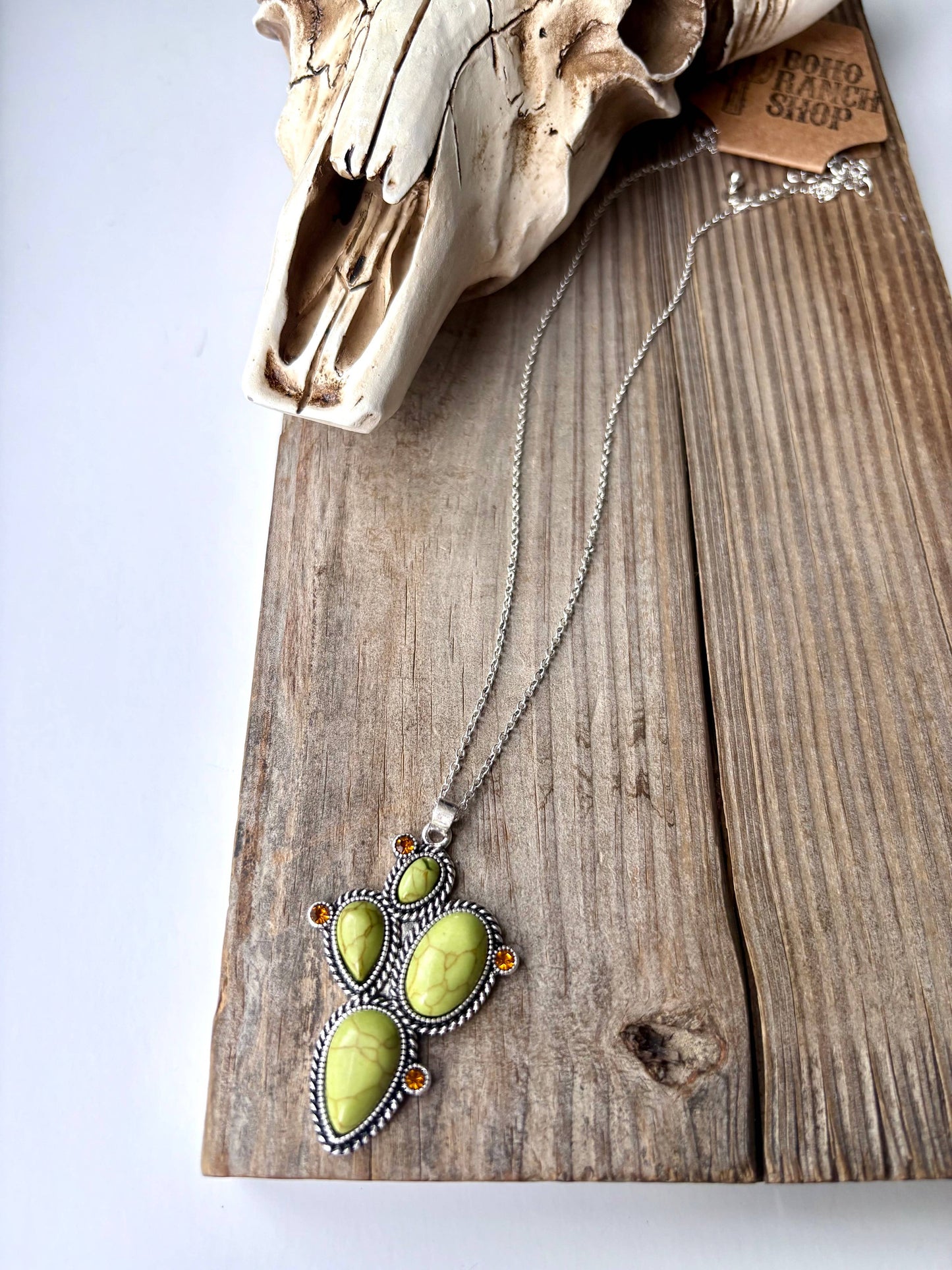 Western Cactus Stone Pendant Necklace