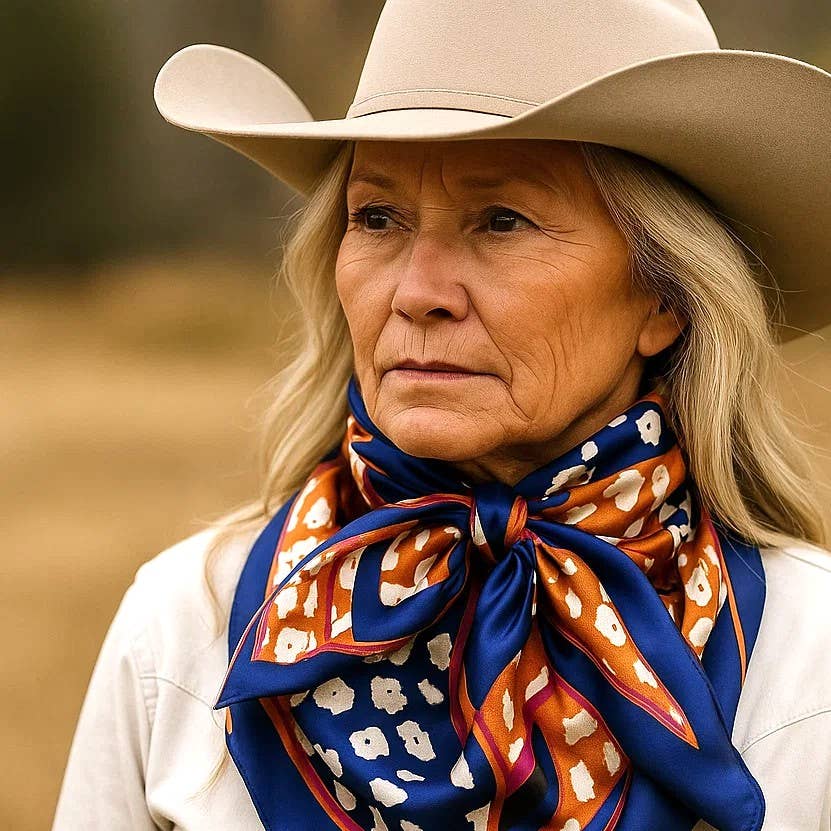 35X35" Blue and Orange Leopard Wild Rag/Scarf WR1013