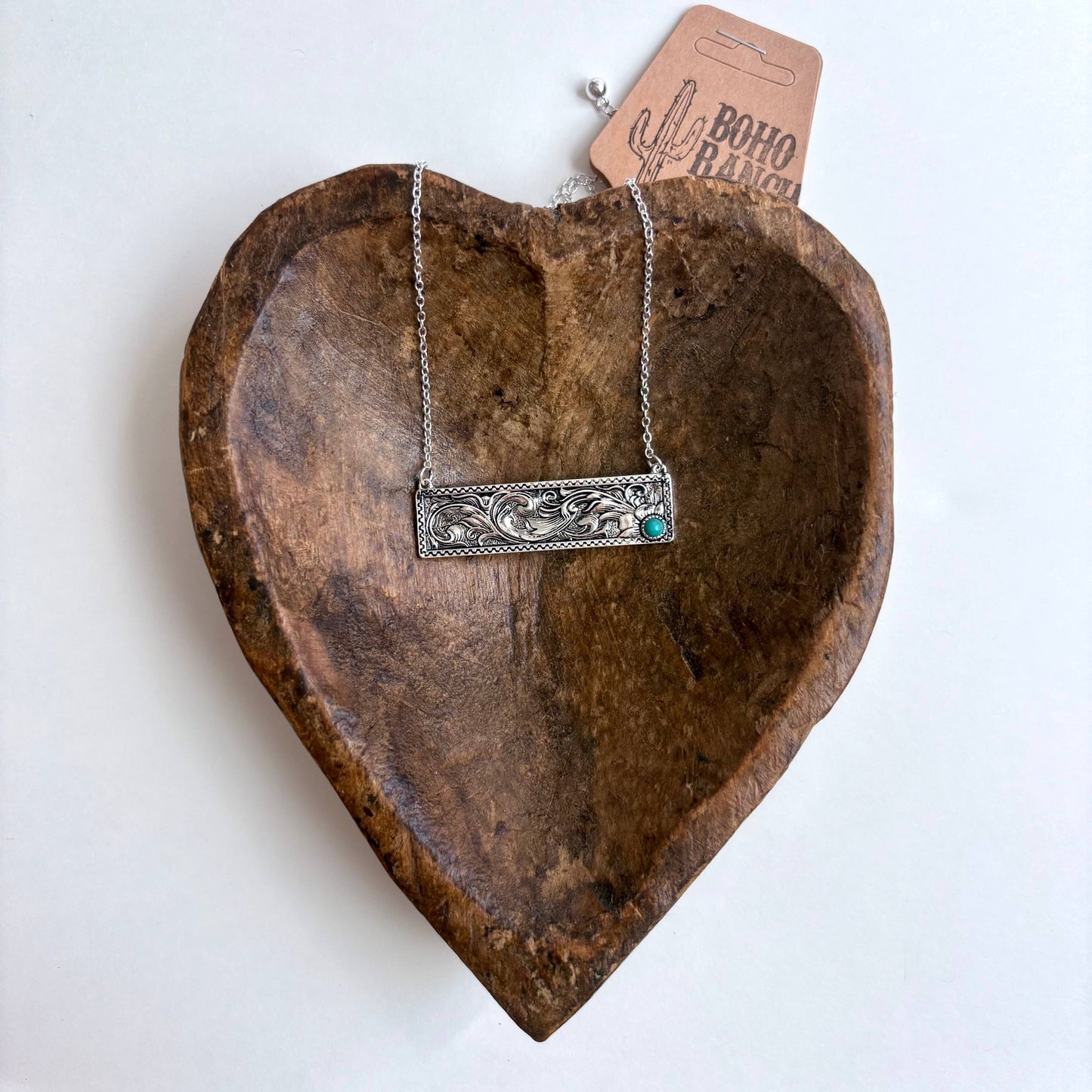 Western Floral Casting Stone Bar Pendant Necklace