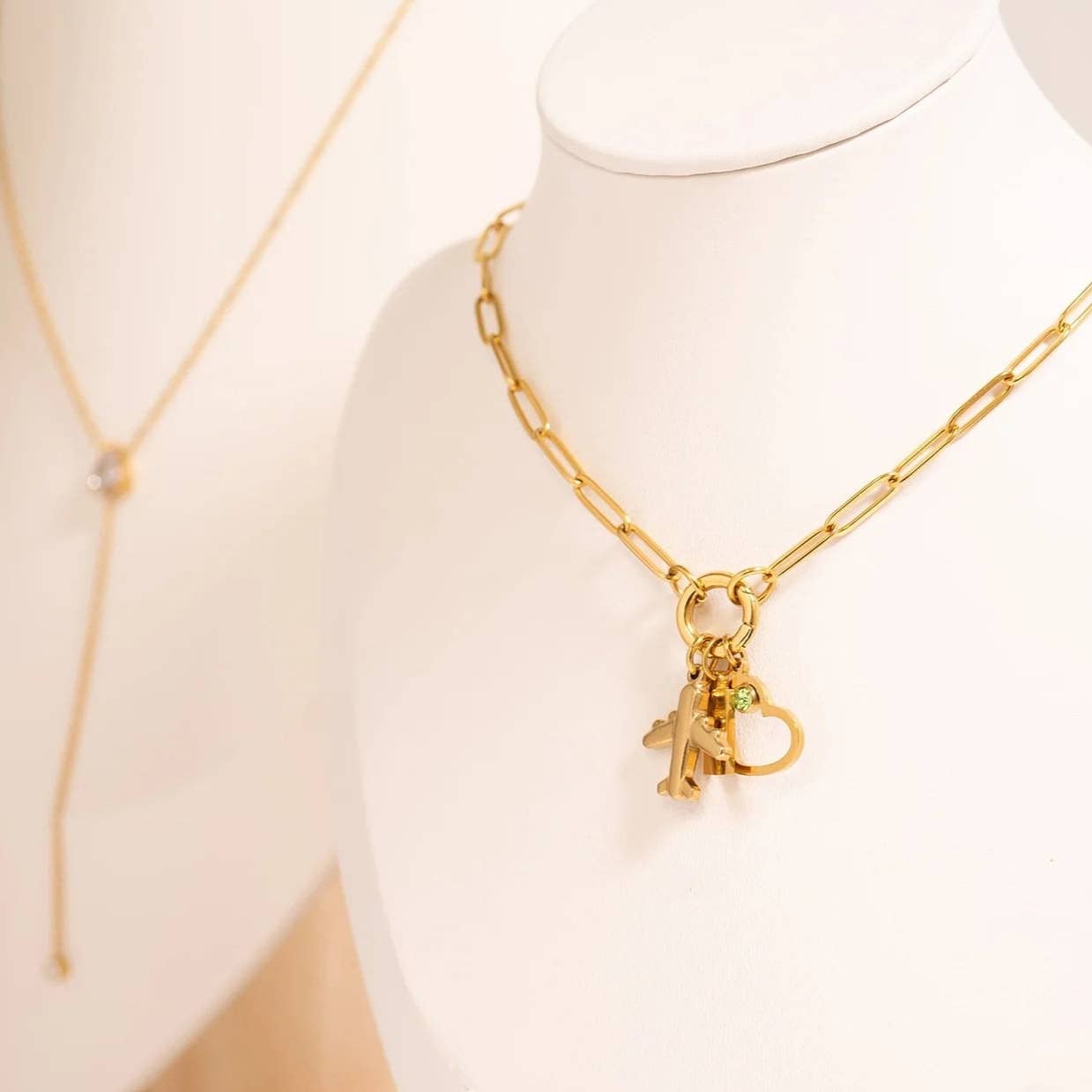 Stainless Steel Paperclip Carabiner Charm Holder Necklace