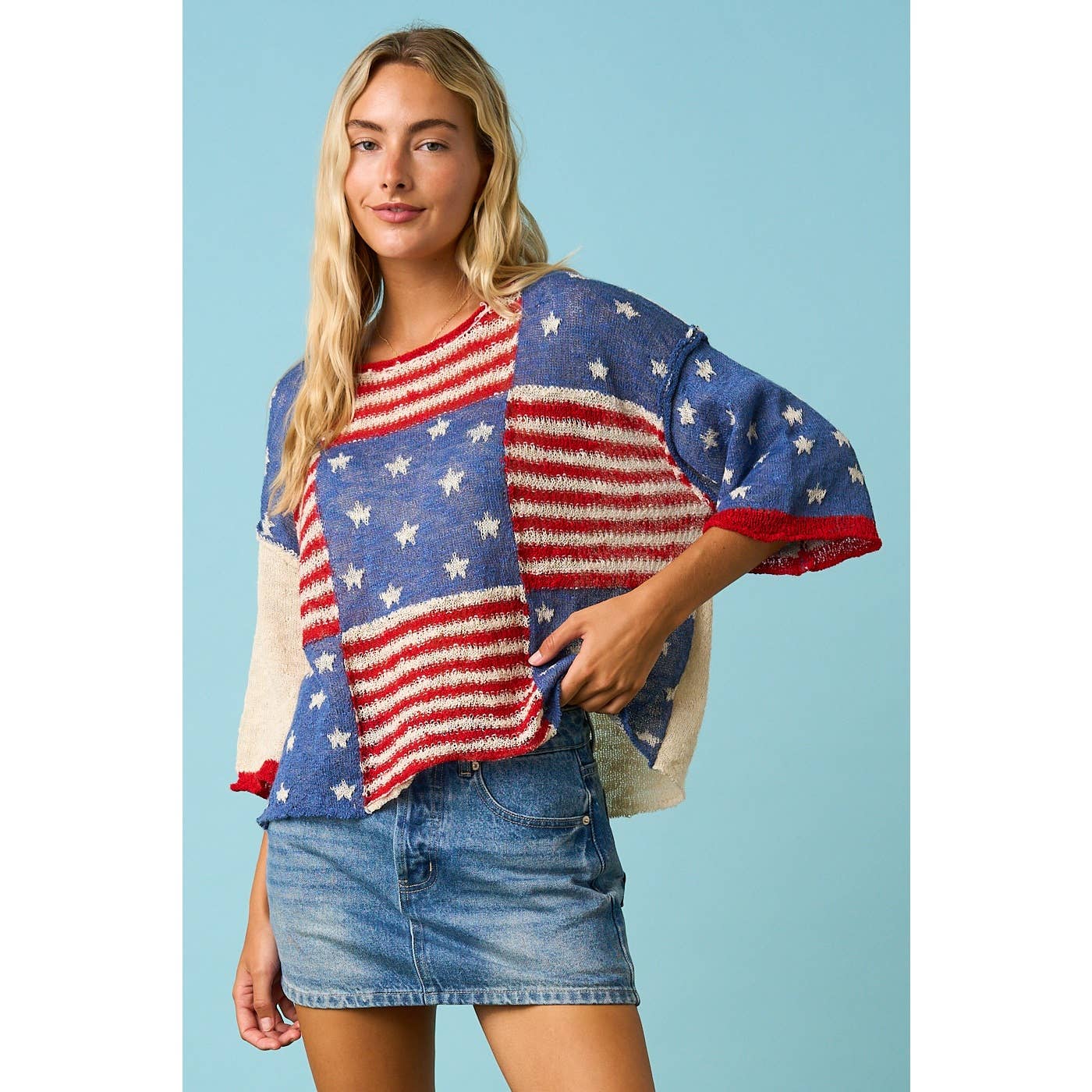 USA FLAG PATCHWORK KNIT SWEATER