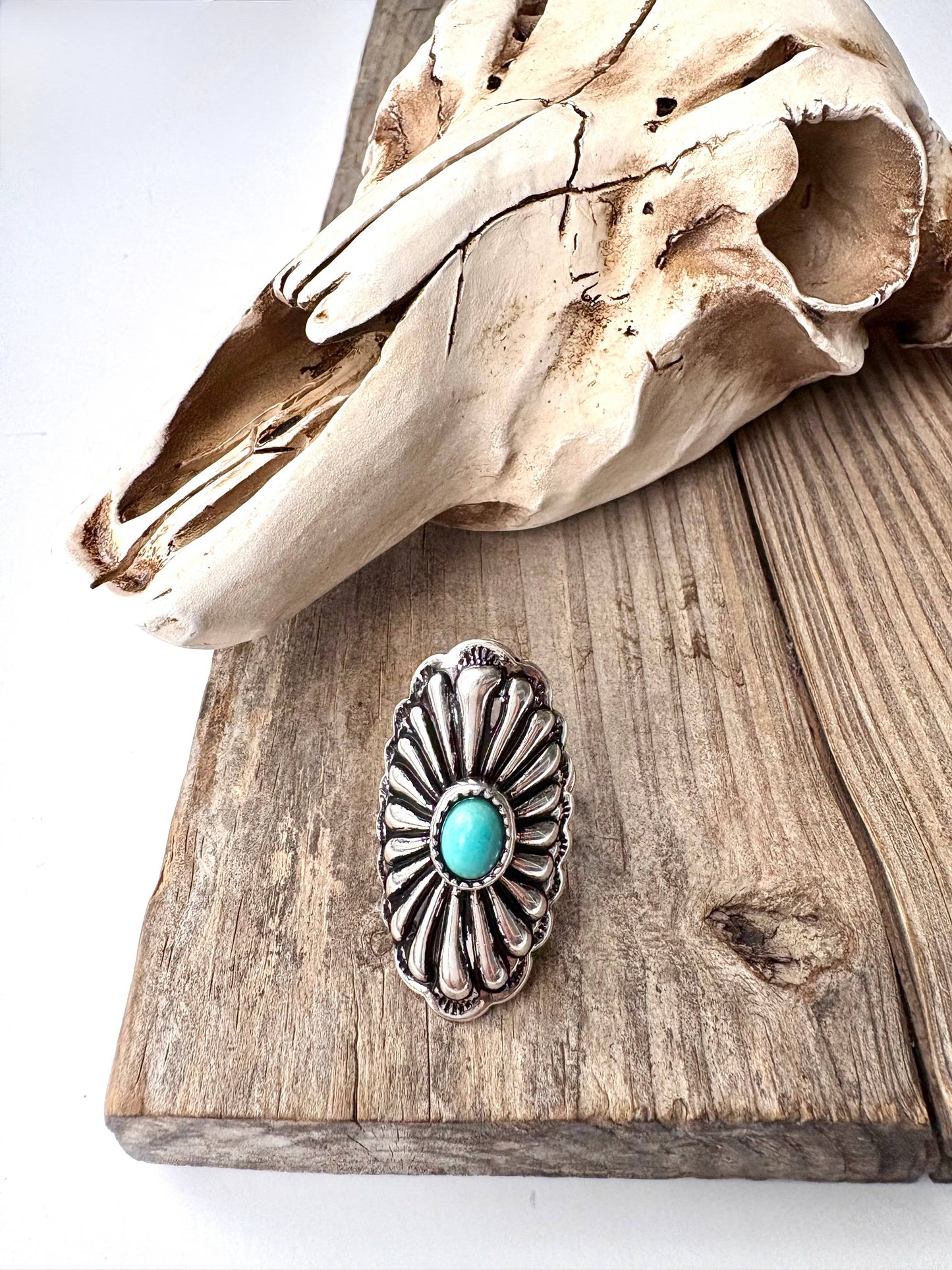 Oval Western Concho Turquoise Stone Cuff Ring