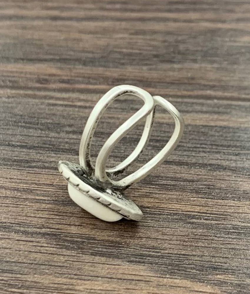 Drop White Turquoise Adjustable Ring