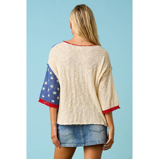 USA FLAG PATCHWORK KNIT SWEATER