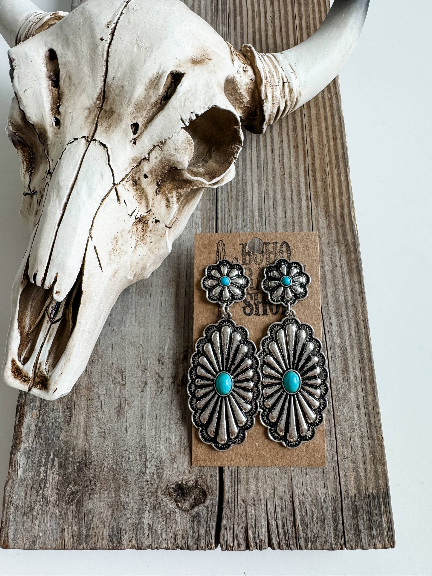 Western Textured Double Concho Earrings