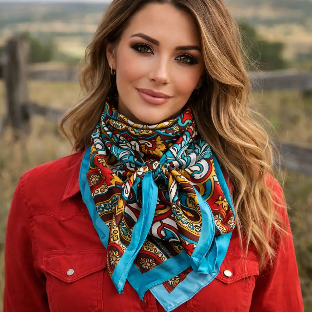 35X35" Aqua and Teal Paisley Wild Rag / Scarf WR914