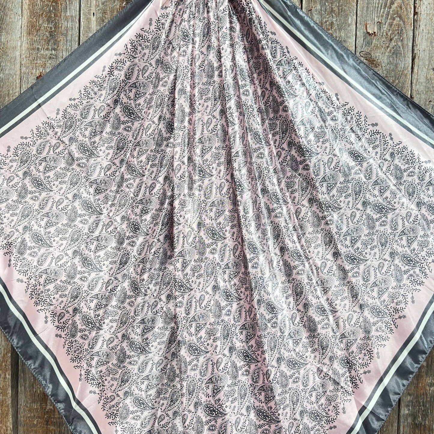 35X35"  Pink & Grey Paisley Wild Rag/Scarf WR3409
