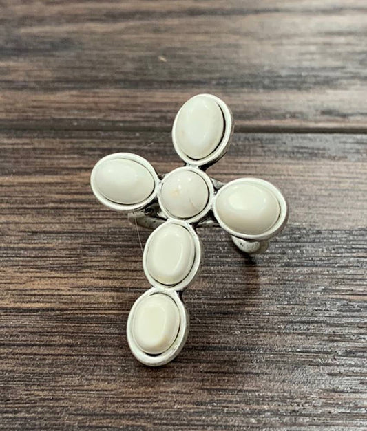 Cross White Turquoise Adjustable Ring