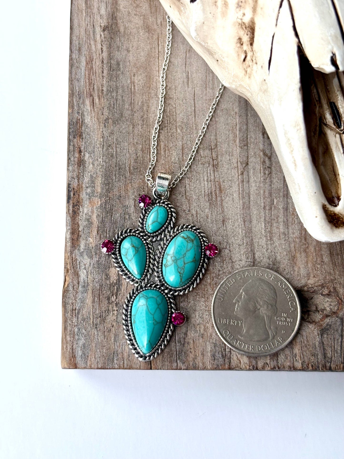 Western Cactus Stone Pendant Necklace