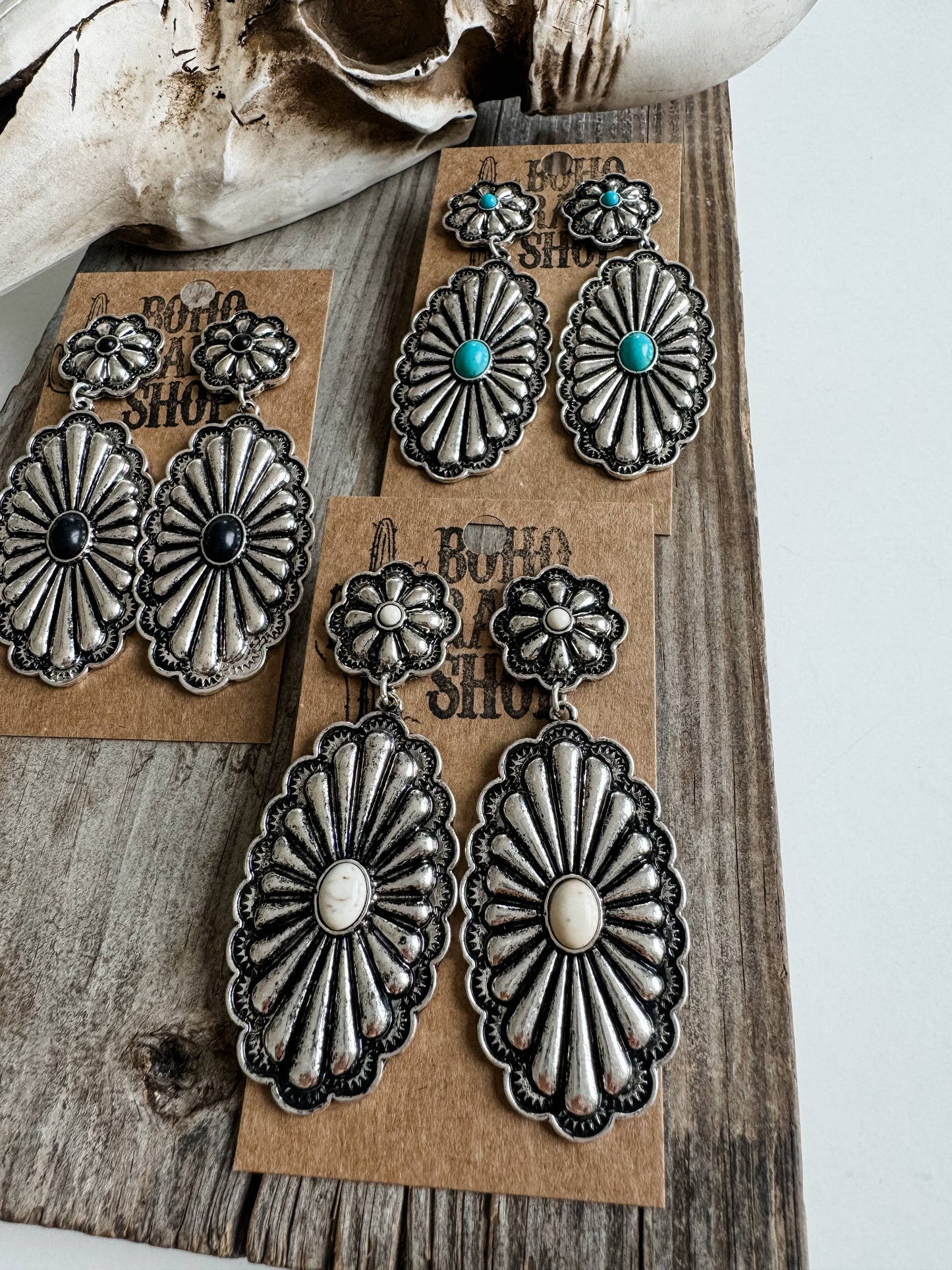 Western Textured Double Concho Earrings