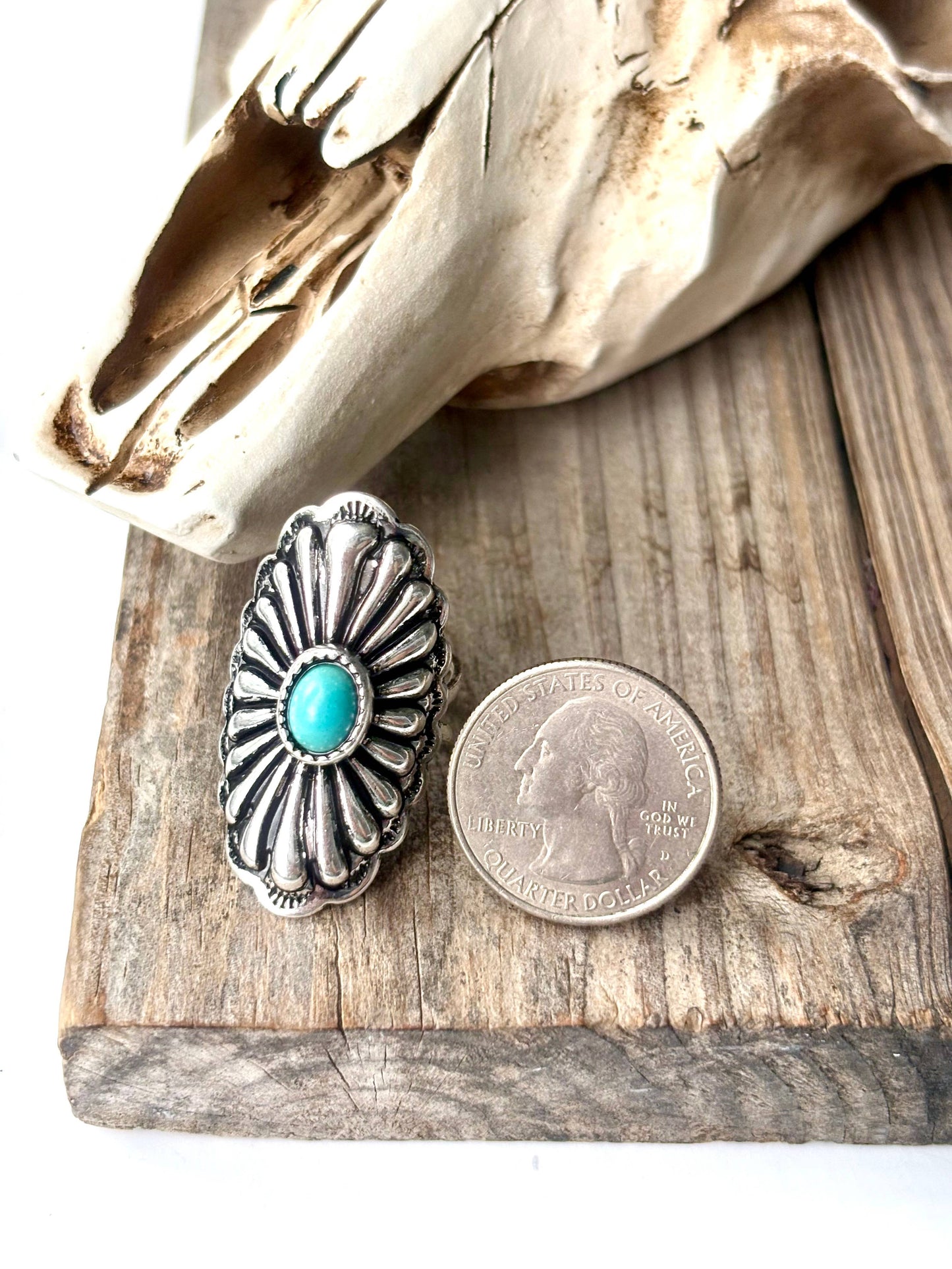 Oval Western Concho Turquoise Stone Cuff Ring