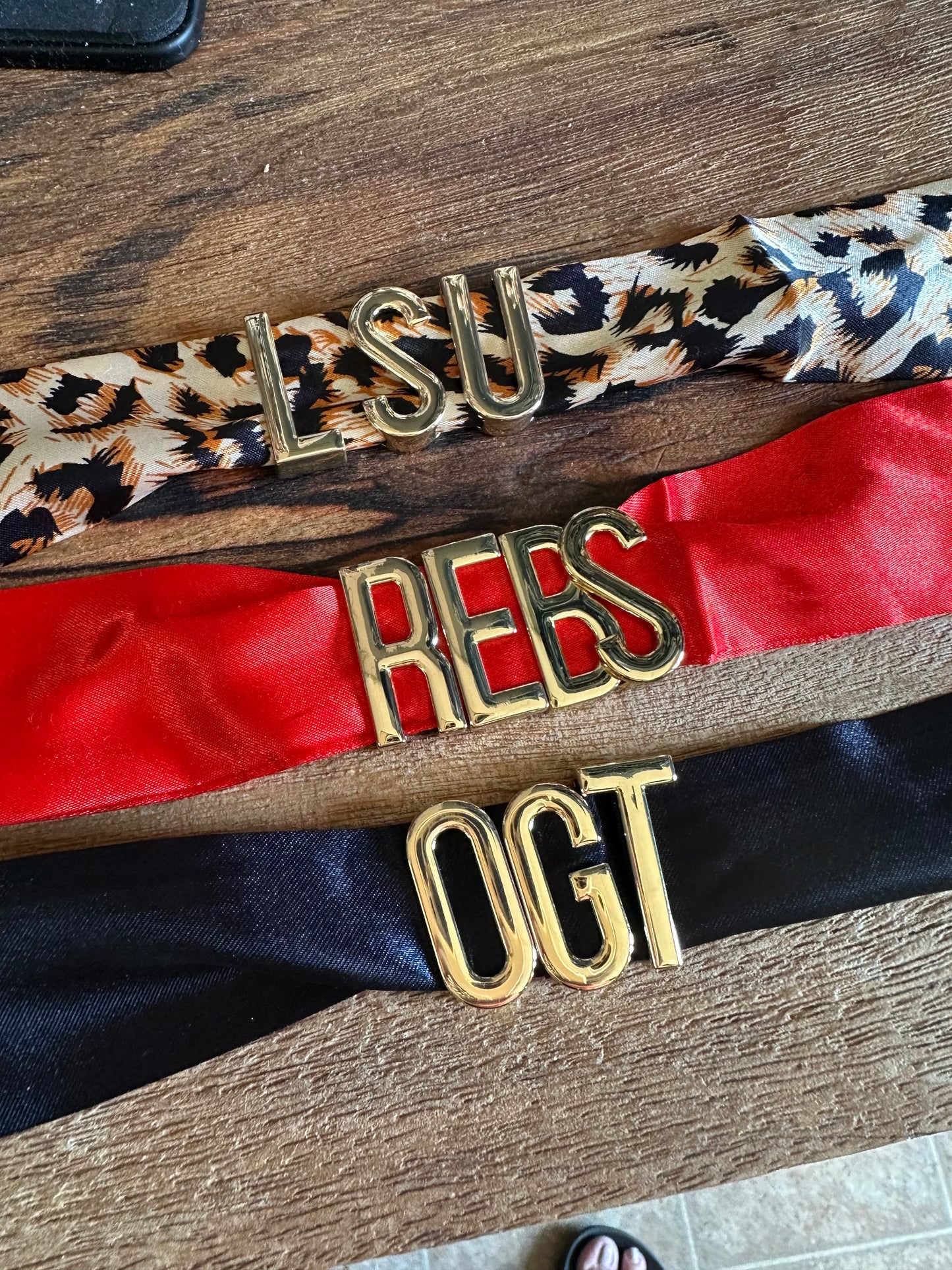 Gold 'LSU' Bandana Slide Letters