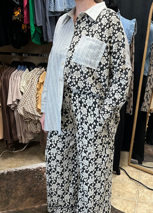 Bloom & Stripe Patchwork Button Down
