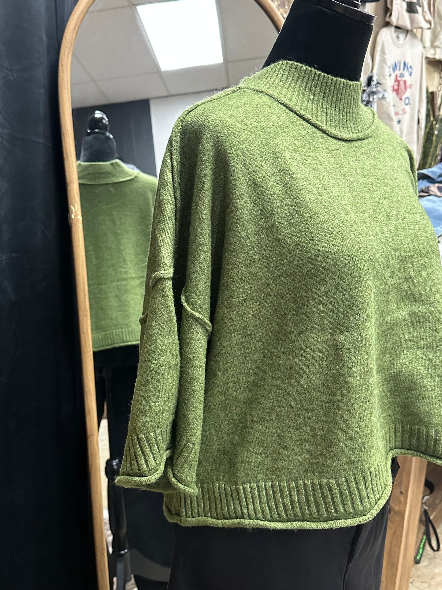 Marled Knit Mock Neck Short Sleeve Sweater