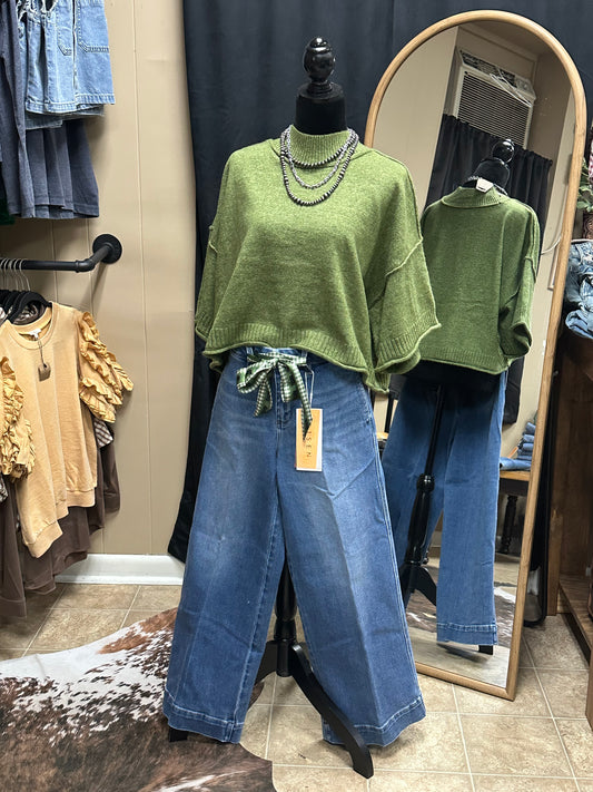 Marled Knit Mock Neck Short Sleeve Sweater