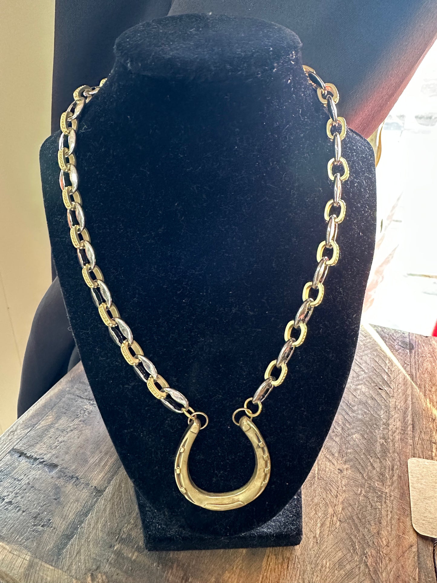 Mixed Metal Chain With Vintage Horseshoe Pendant