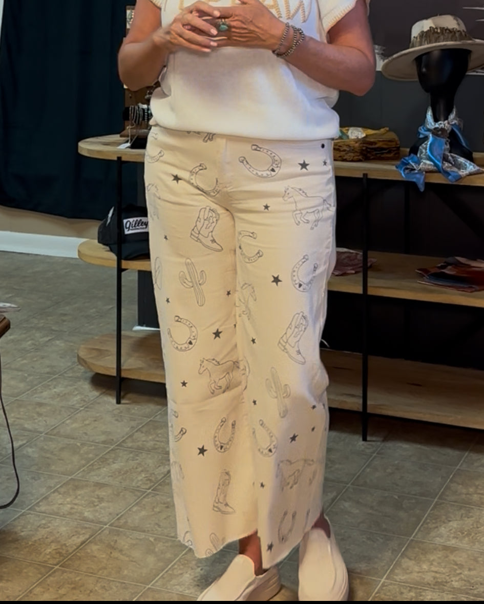 Western Print Stretch Twill Pant