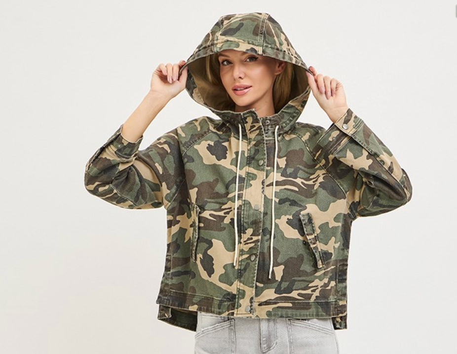 Oversized Camo Jacket with Hoodie