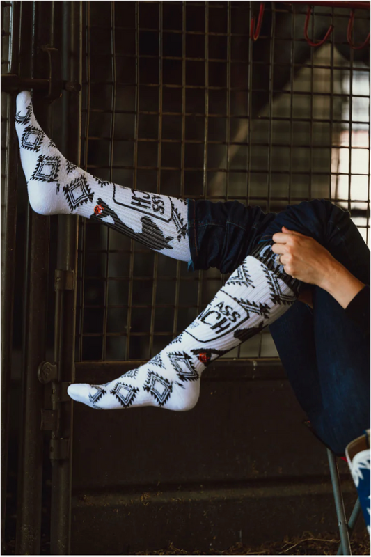 Cactus Alley- Broke Ass Ranch Blk/White Performance Boot Socks