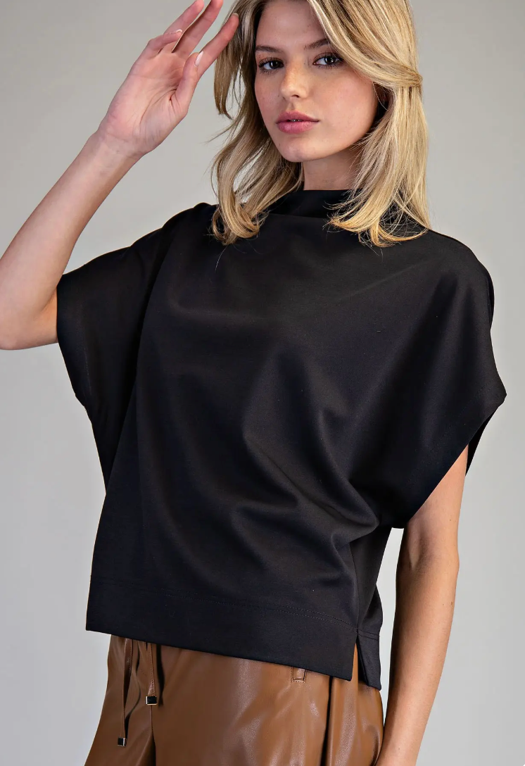 Solid Mock Neck Short Sleeve Top